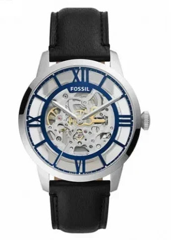 Shop Authentic Fossil Townsman Automatic Skeleton Blue Dial Black Leather Strap Watch for Men - ME3200 - Luxxuri