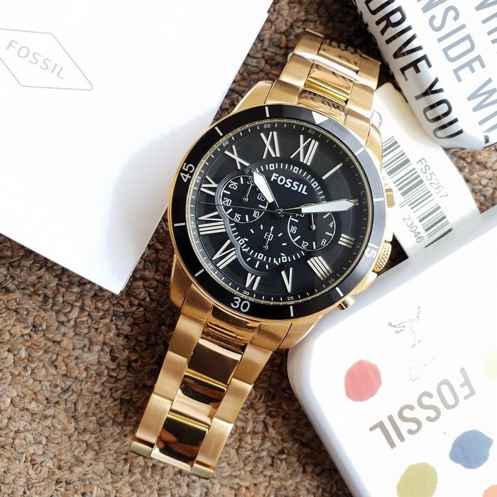  Shop Authentic Fossil Inscription Automatic Black Dial Gold Steel Strap Watch for Men - FS5267 - Luxxuri