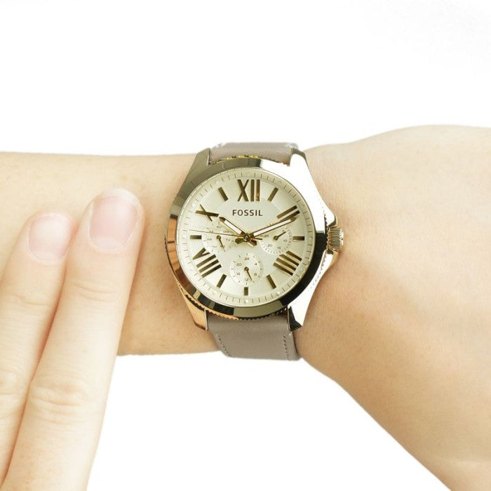  Shop Authentic Fossil Cecile Champagne Dial Grey Leather Strap Watch for Women - AM4529 - Luxxuri