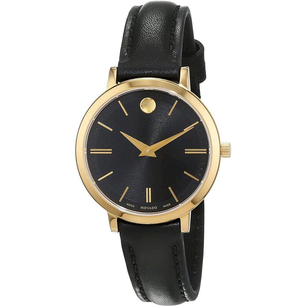  Shop Authentic Movado Ultra Slim Black Dial Black Leather Strap Watch For Women -  0607095 - Luxxuri