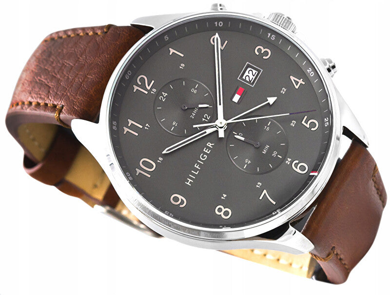  Shop Authentic Tommy Hilfiger West Chronograph Grey Dial Brown Leather Strap Watch For Men - 1791710 - Luxxuri