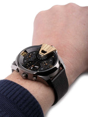 Shop Authentic Diesel Uber Chief Two Hand Black Dial Black Leather Strap Watch For Men - DZ7377 - Luxxuri