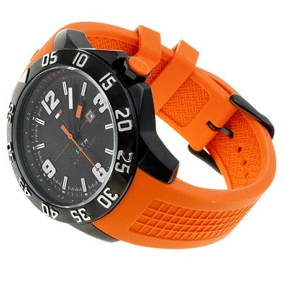  Shop Authentic Tommy Hilfiger Cole Black Dial Orange Rubber Strap Watch for Men - 1790985 - Luxxuri