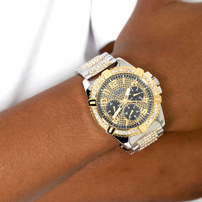  Shop Authentic Guess Frontier Chronograph Crystals Silver Dial Two Tone Steel Strap Watch for Men - W0799G4 - Luxxuri
