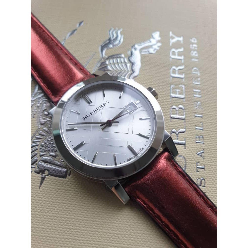 Shop Authentic Burberry The City Silver Dial Red Strap Watch for Women - BU9232 - Luxxuri