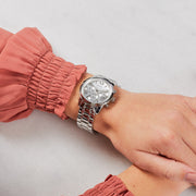  Shop Authentic Guess Mini Sunrise Silver Dial Silver Steel Strap Watch For Women - W0448L1 - Luxxuri