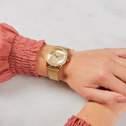  Shop Authentic Guess Tri Glitz Quartz Diamonds Gold Dial Gold Mesh Bracelet Watch For Women - W1142L2 - Luxxuri
