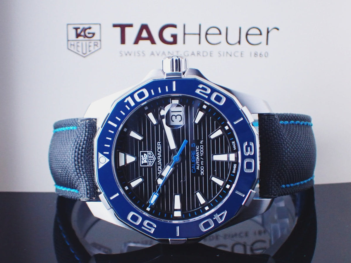  Shop Authentic Tag Heuer Aquaracer Calibre 5 Automatic Black Dial Black Nylon Strap Watch for Men - WAY211B.FC6363 - Luxxuri