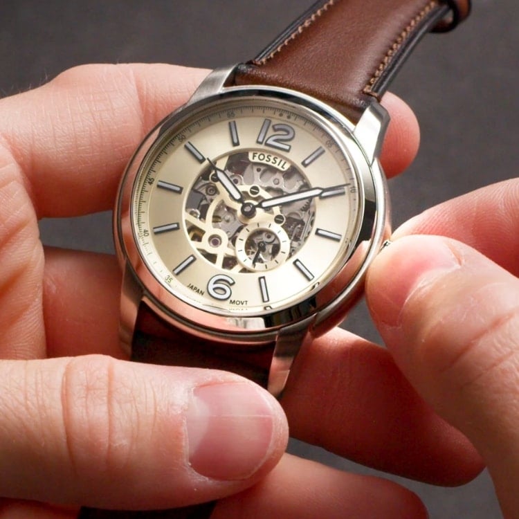  Shop Authentic Fossil Townsman Automatic Skeleton Gold Dial Brown Leather Strap Watch for Men - ME3043 - Luxxuri