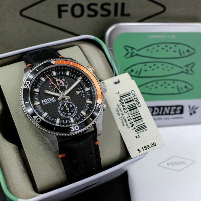  Shop Authentic Fossil Wakefield Chronograph Black Dial Black Leather Strap Watch for Men - CH2953 - Luxxuri