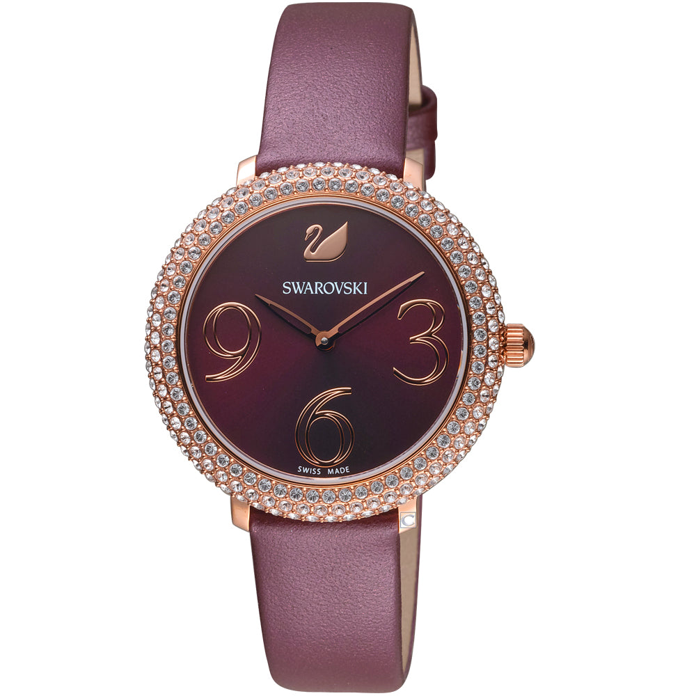  Shop Authentic Swarovski Crystal Frost Red Dial Red Leather Strap Watch for Women - 5484064 - Luxxuri