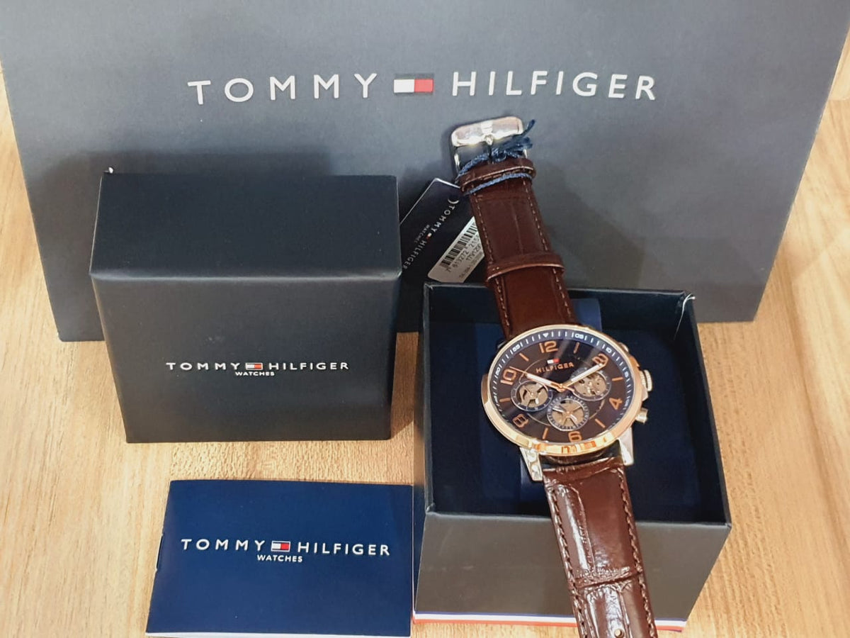  Shop Authentic Tommy Hilfiger Keagan Chronograph Blue Dial Brown Leather Strap Watch for Men - 1791290 - Luxxuri