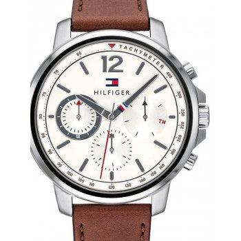  Shop Authentic Tommy Hilfiger Landon Chronograph White Dial Brown Leather Strap Watch for Men - 1791531 - Luxxuri