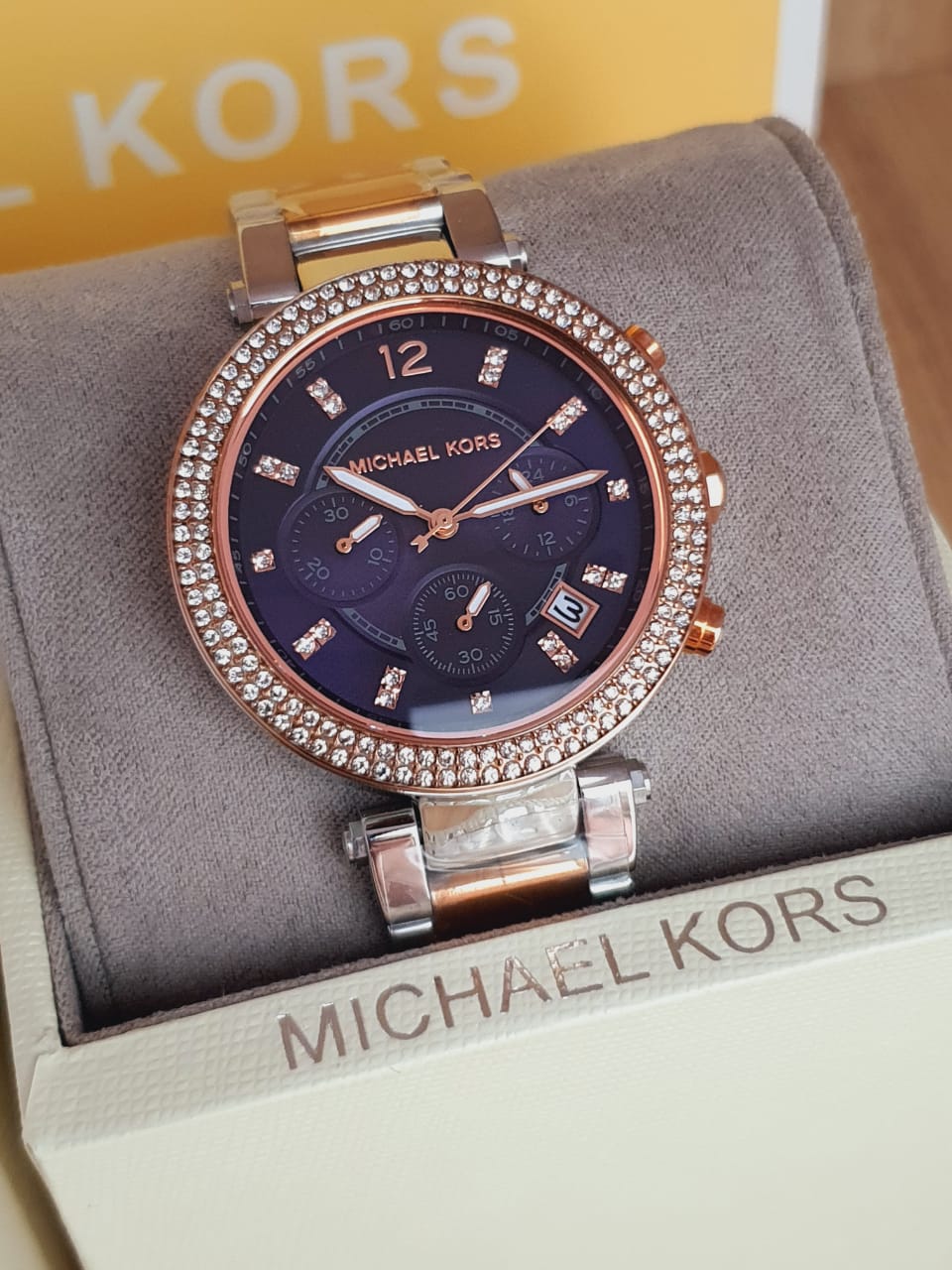  Shop Authentic Michael Kors Parker Blue Dial Two Tone Steel Strap Watch for Women - MK6141 - Luxxuri