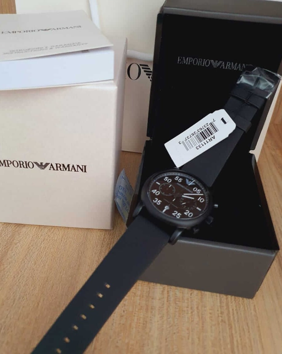  Shop Authentic Emporio Armani Luigi Chronograph Black Dial Black Leather Strap Watch For Men - AR11133 - Luxxuri