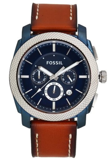  Shop Authentic Fossil Machine Chronograph Blue Dial Brown Leather Strap Watch for Men - FS5232 - Luxxuri