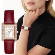  Shop Authentic Michael Kors Emery Quartz Diamonds Silver Dial Red Leather Strap Watch For Women - MK4689 - Luxxuri