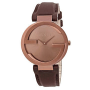  Shop Authentic Gucci Interlocking Brown Dial Brown Leather Strap Watch For Women - YA133309 - Luxxuri