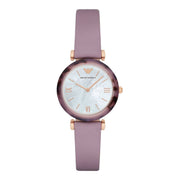  Shop Authentic Emporio Armani Gianni Mother of Pearl Dial Purple Leather Strap Watch For Women - AR11003 - Luxxuri