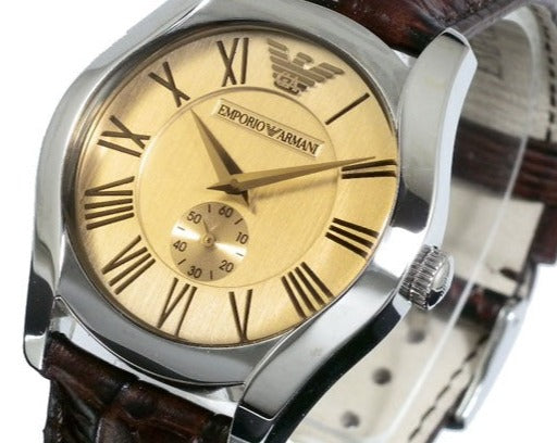  Shop Authentic Emporio Armani Classic Quartz Beige Dial Brown Leather Strap Watch For Men - AR0646 - Luxxuri