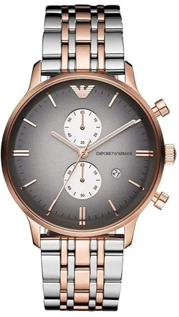  Shop Authentic Emporio Armani Gianni Chronograph Grey Dial Two Tone Steel Strap Watch For Men - AR1721 - Luxxuri