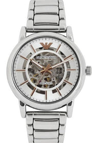  Shop Authentic Emporio Armani Meccanico Skeleton Silver Dial Silver Steel Strap Watch For Men - AR1980 - Luxxuri