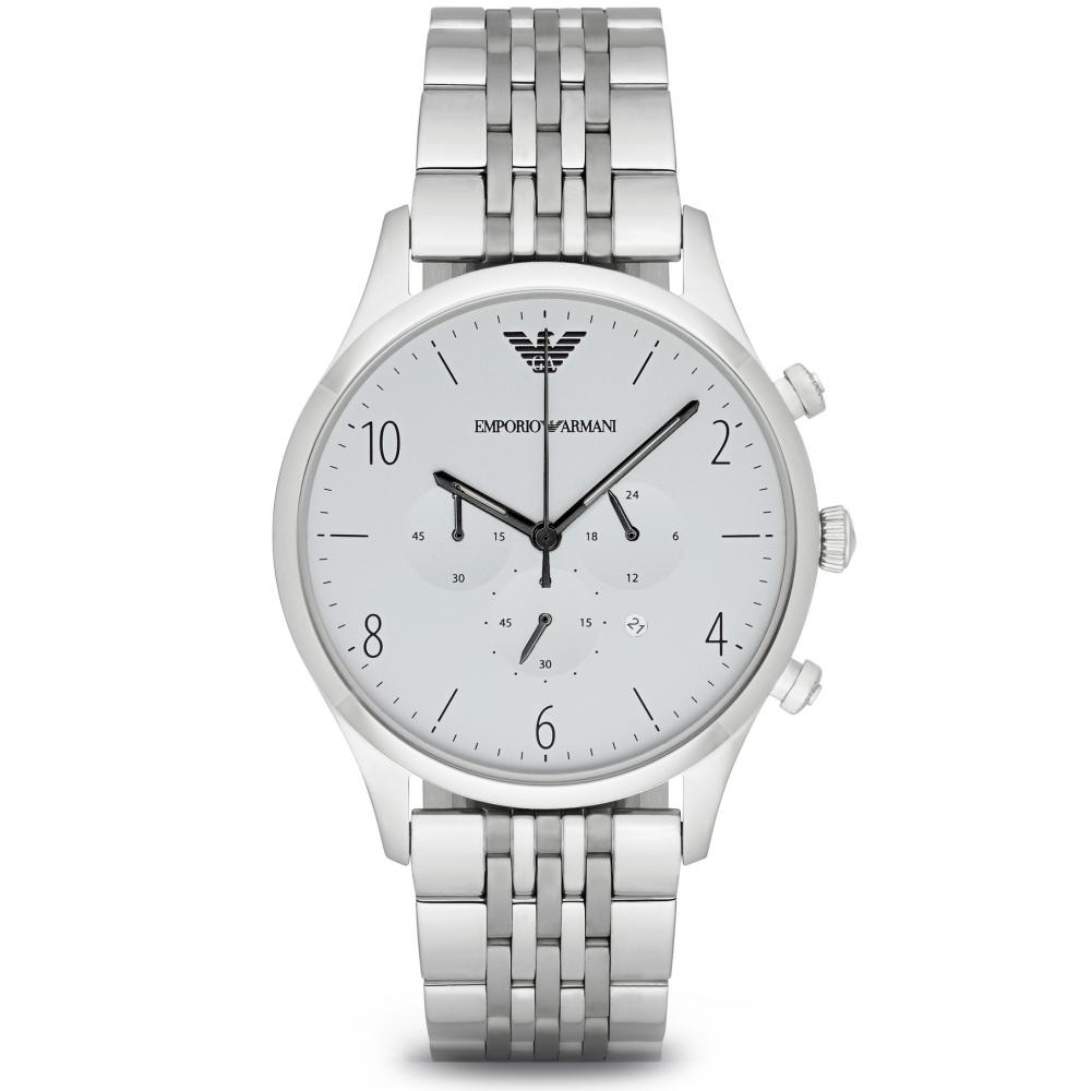  Shop Authentic Emporio Armani Classic Chronograph Silver Dial Silver Steel Strap Watch For Men - AR1879 - Luxxuri