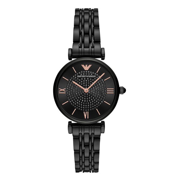  Shop Authentic Emporio Armani Gianni T Bar All Black Diamond Dial Watch For Women - AR11245 - Luxxuri