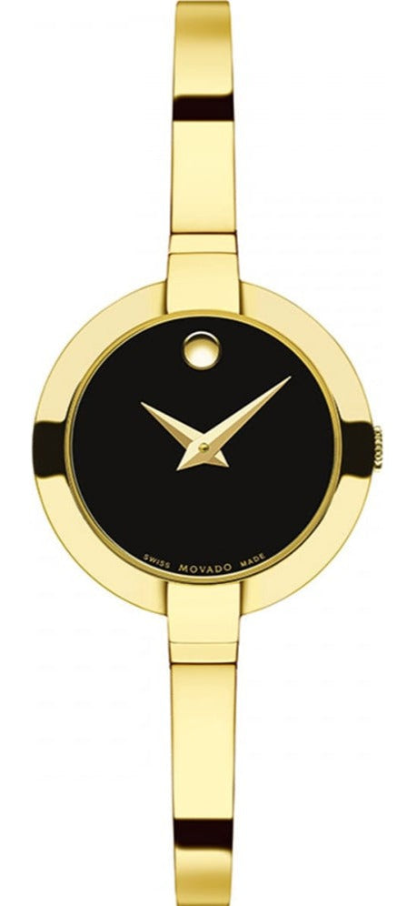  Shop Authentic Movado Bela Black Dial Gold Steel Strap Watch For Women - 0606999 - Luxxuri