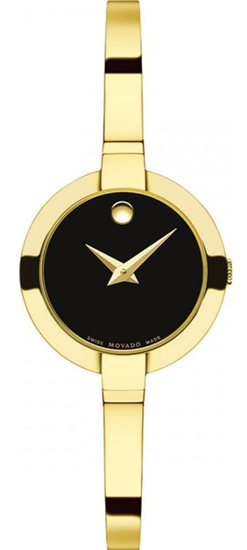  Shop Authentic Movado Bela Black Dial Gold Steel Strap Watch For Women - 0606999 - Luxxuri