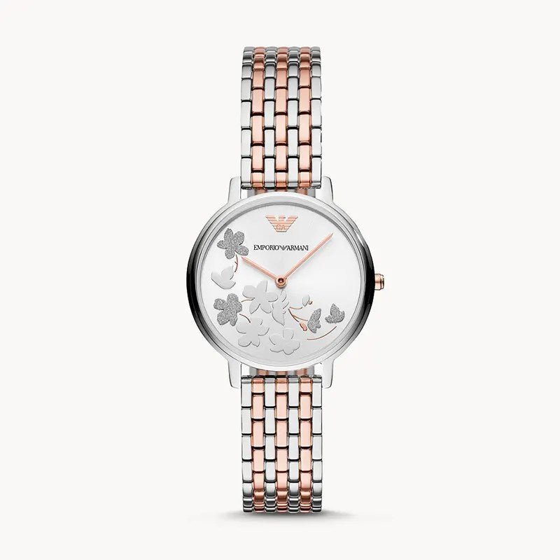  Shop Authentic Emporio Armani Silver Sunray Dial Two Tone Steel Strap Watch For Women - AR11113 - Luxxuri