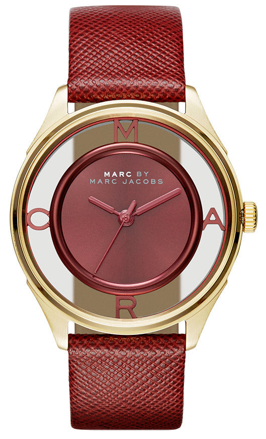  Shop Authentic Marc Jacobs Tether Transparent Red Dial Red Leather Strap Watch for Women - MBM1377 - Luxxuri