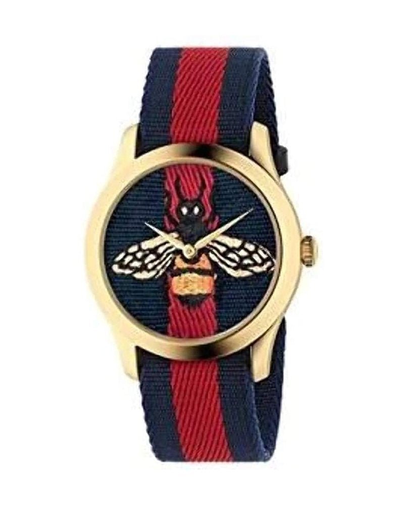 Shop Authentic Gucci G Timeless Bee Red & Blue Dial Red Two Tone Nylon Strap Watch For Men - YA1264061 - Luxxuri
