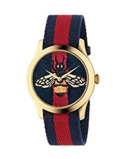 Shop Authentic Gucci G Timeless Bee Red & Blue Dial Red Two Tone Nylon Strap Watch For Men - YA1264061 - Luxxuri
