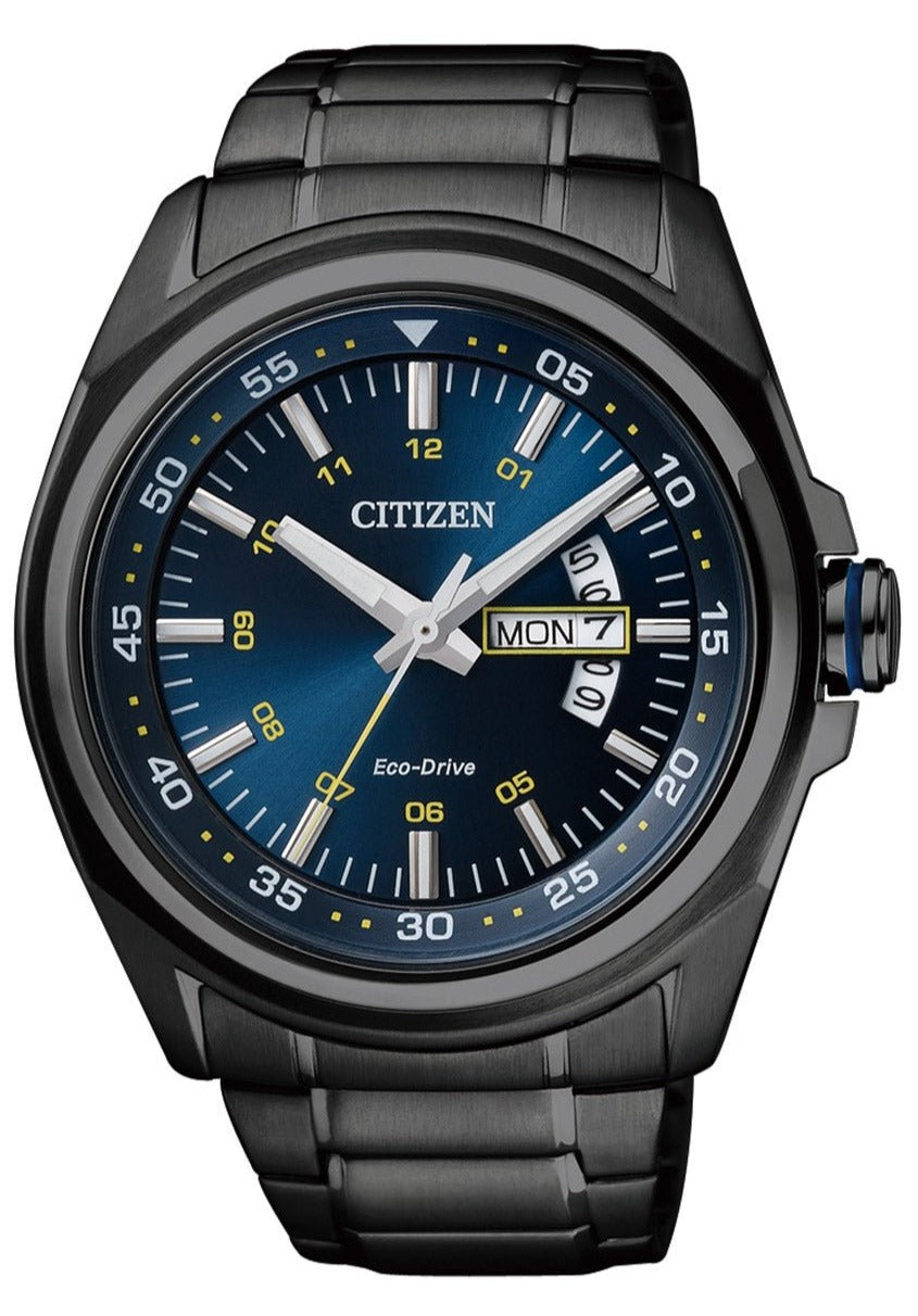  Shop Authentic Citizen Eco Drive Blue Dial Black Steel Strap Watch For Men - AW0024-58LB - Luxxuri