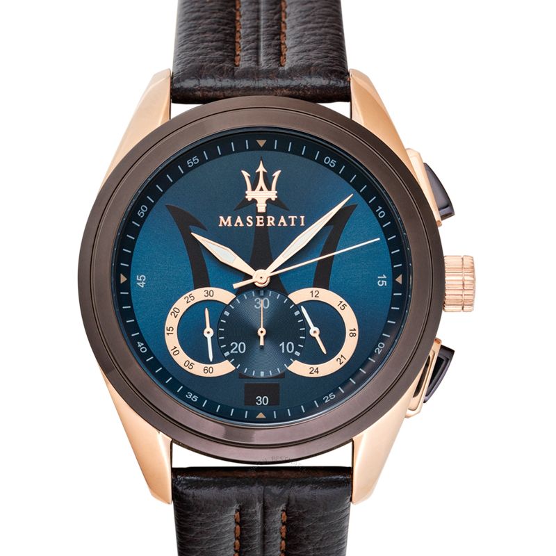  Shop Authentic Maserati Traguardo Chronograph Blue Dial Brown Leather Strap Watch For Men - R8871612024 - Luxxuri