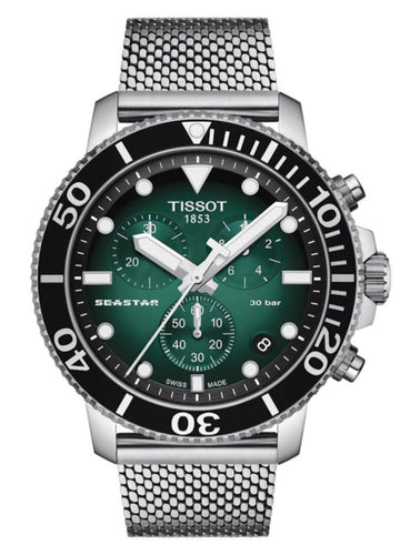  Shop Authentic Tissot Seastar 1000 Chronograph Green Dial Silver Mesh Bracelet Watch For Men - T120.417.11.091.00 - Luxxuri