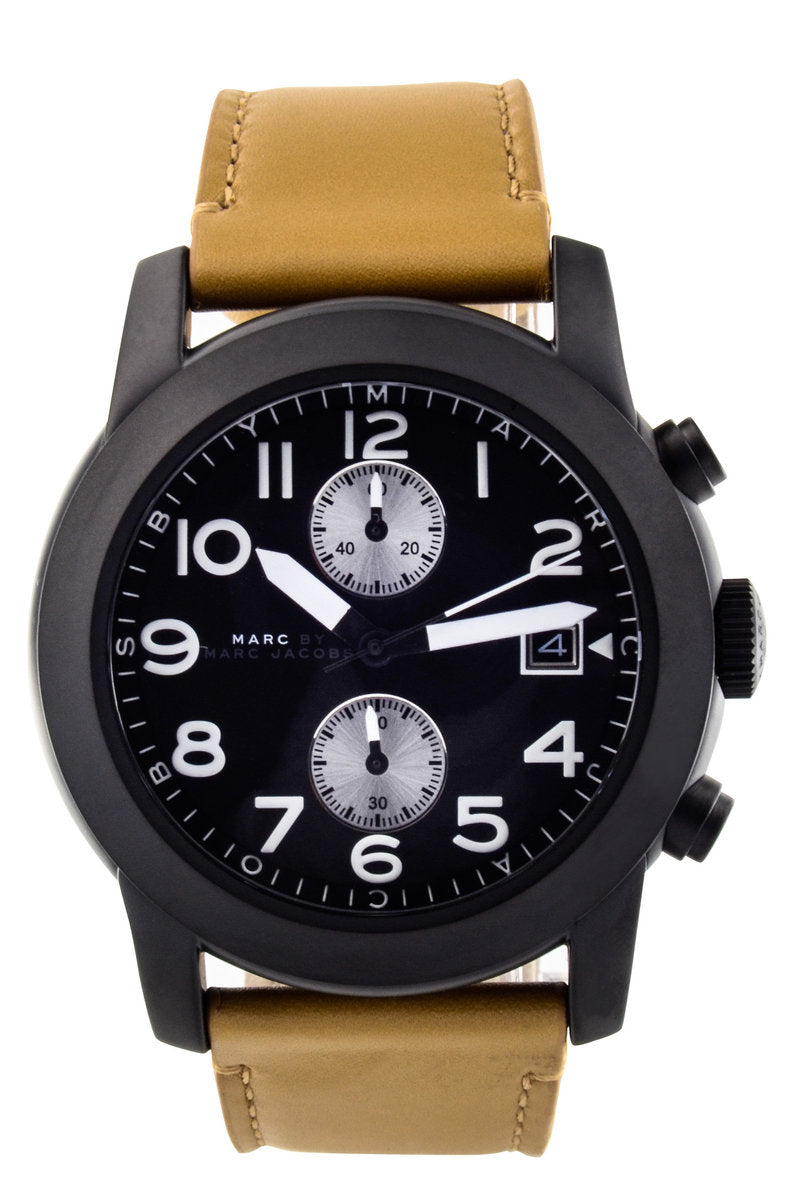  Shop Authentic Marc Jacobs Larry Chronograph Black Dial Brown Leather Strap Watch for Men - MBM5053 - Luxxuri