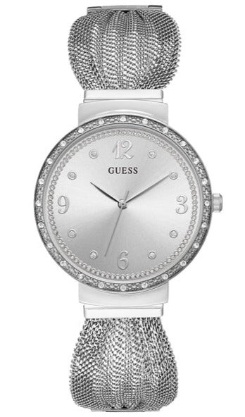  Shop Authentic Guess Chiffon Silver Dial Silver Mesh Bracelet Watch For Women - W1083L1 - Luxxuri