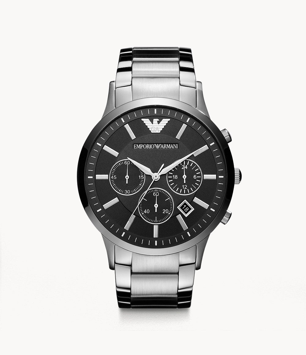  Shop Authentic Emporio Armani Sportivo Chronograph Black Dial Silver Steel Strap Watch For Men - AR2460 - Luxxuri