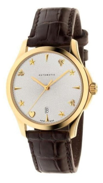  Shop Authentic Gucci G Timeless Automatic Silver Dial Brown Leather Strap Unisex Watch - YA126467 - Luxxuri