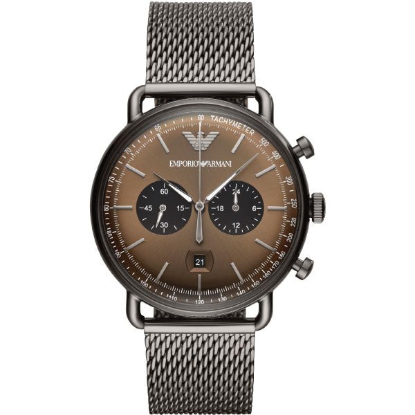  Shop Authentic Emporio Armani Aviator Brown Dial Grey Mesh Bracelet Watch For Men - AR11141 - Luxxuri