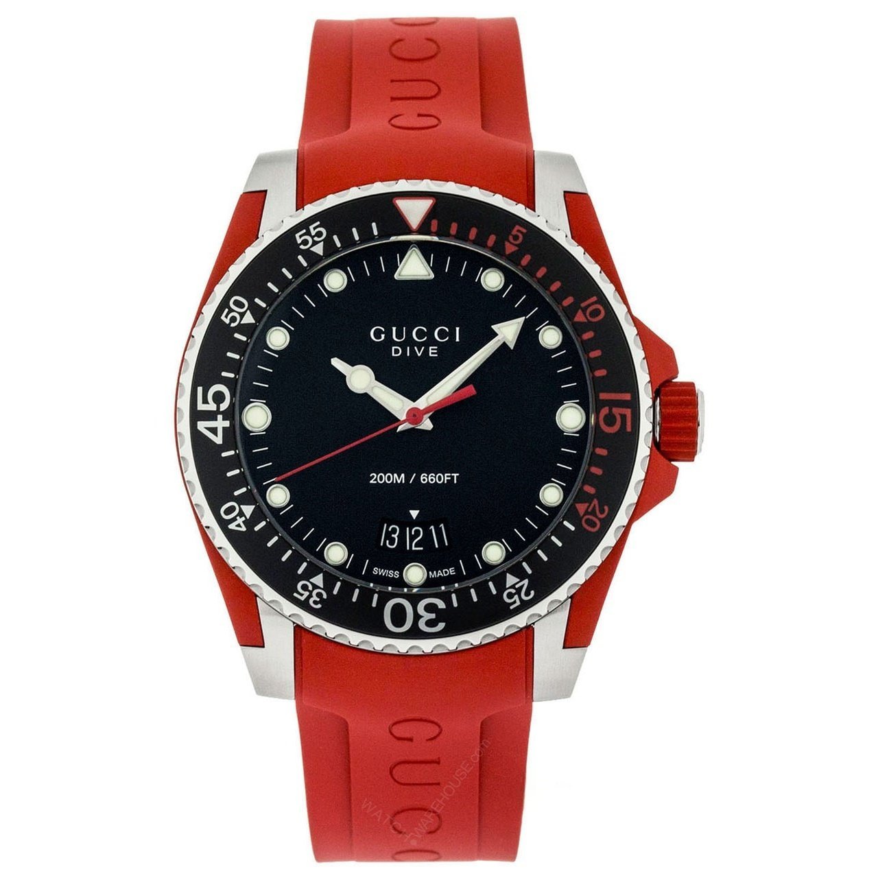  Shop Authentic Gucci Dive Quartz Black Dial Red Rubber Strap Watch For Men - YA136309 - Luxxuri