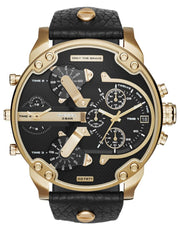  Shop Authentic Diesel Mr Daddy Black & Gold Dial Black Leather Strap Watch For Men - DZ7371 - Luxxuri