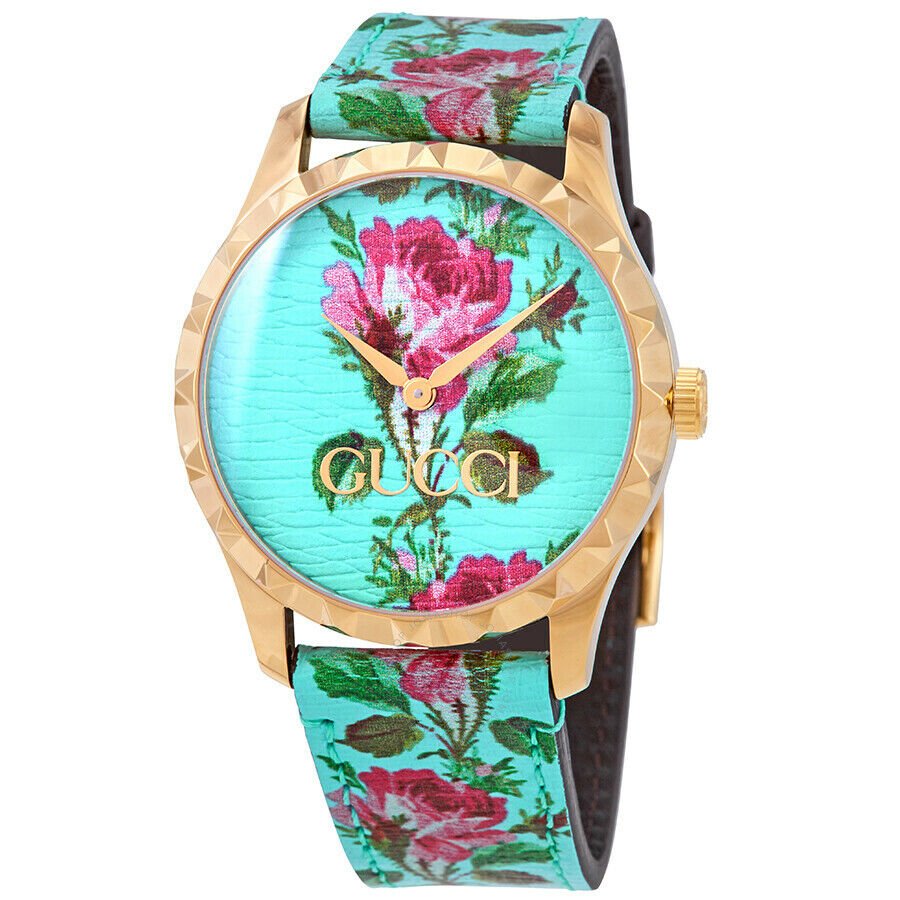  Shop Authentic Gucci G Timeless Floral Turquoise Dial Turquoise Leather Strap Watch For Women - YA1264085 - Luxxuri