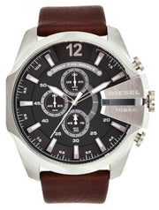  Shop Authentic Diesel Mega Chief Black & Silver Round Dial Brown Leather Strap Watch For Men - DZ4290 - Luxxuri