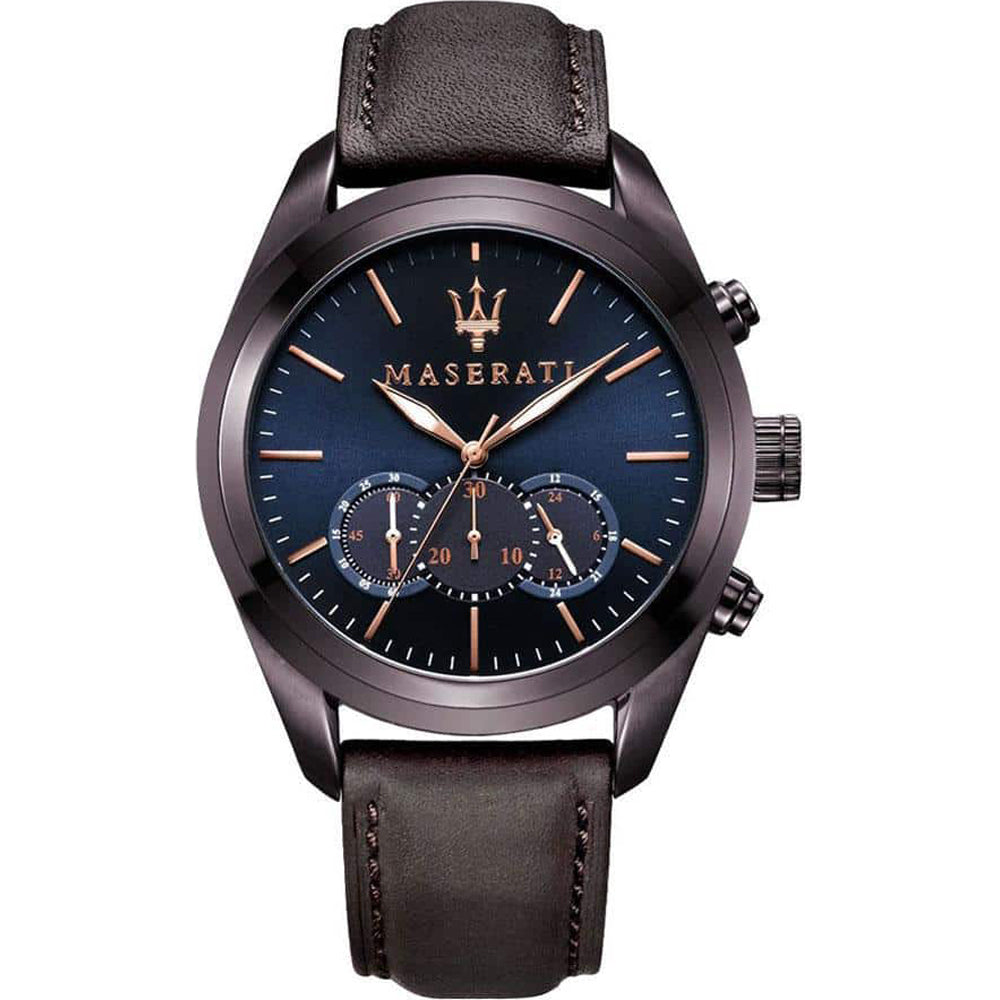  Shop Authentic Maserati Traguardo Chronograph Blue Dial Brown Leather Strap Watch For Men - R8871612008 - Luxxuri