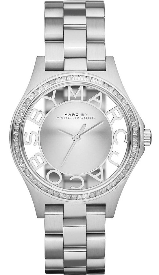  Shop Authentic Marc Jacobs Henry Transparent Silver Dial Silver Steel Strap Watch for Women - MBM3337 - Luxxuri