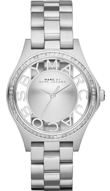  Shop Authentic Marc Jacobs Henry Transparent Silver Dial Silver Steel Strap Watch for Women - MBM3337 - Luxxuri