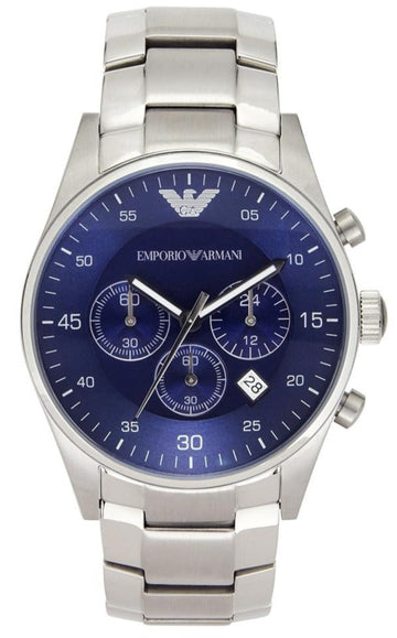  Shop Authentic Emporio Armani Sportivo Chronograph Blue Dial Silver Steel Strap Watch For Men - AR5860 - Luxxuri